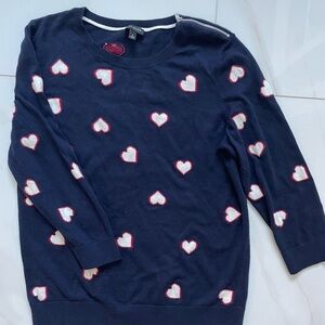 Talbots Navy Sweater with Heart Pattern